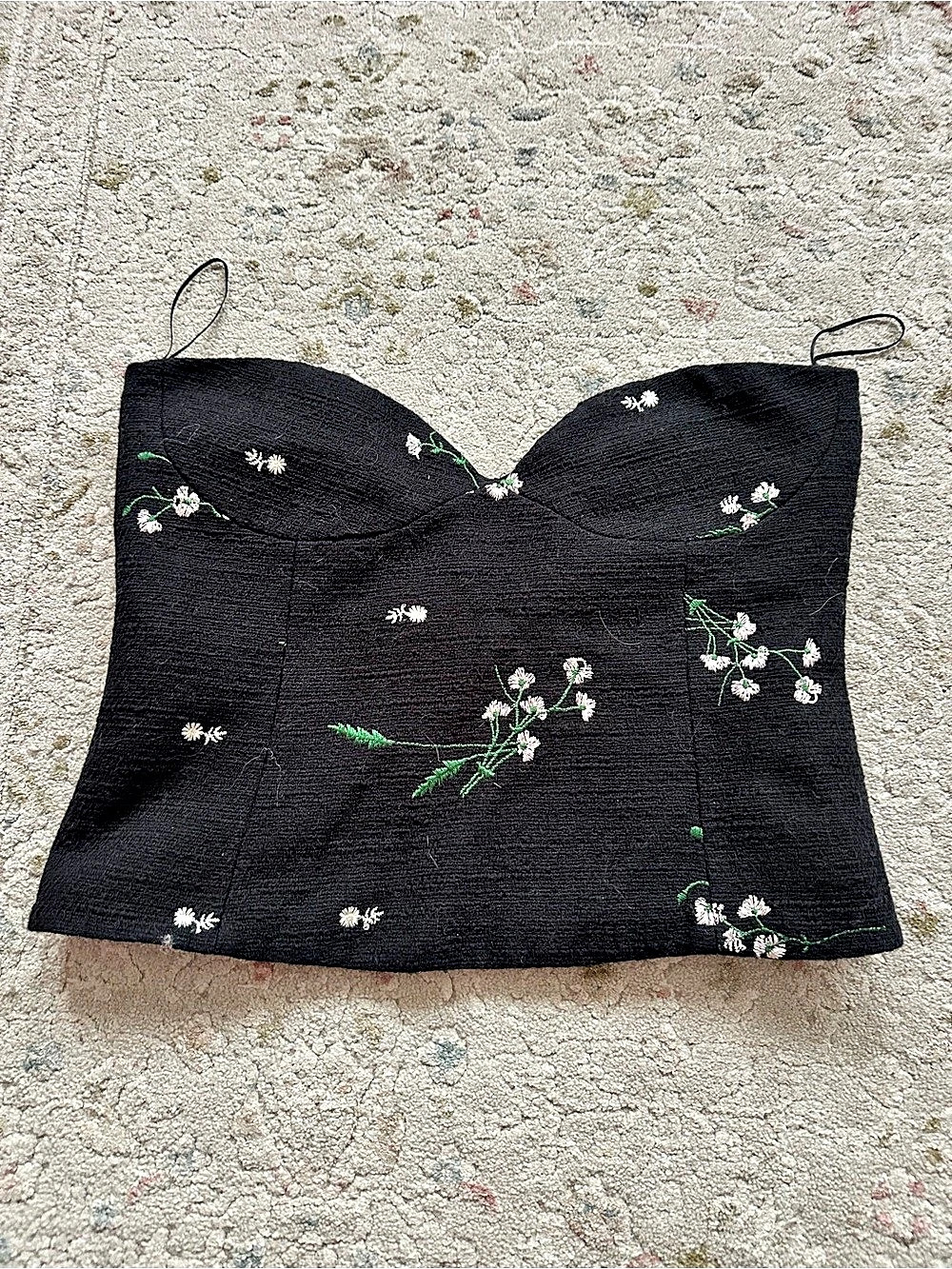 Zara Floral Bustier Crop Top in Black Size Medium